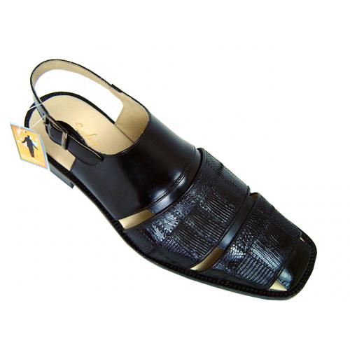 Steve Harvey Collection "Roma" Black Lizard Sandals